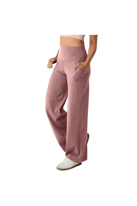 NaWent Women's Pants Casual High Waisted Tummy Tuck Yoga Pants Solid Color Fitness Elastic Waist Exercise Yoga Pants Purple S