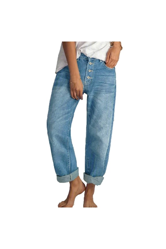 Sale Jeans for Women Baggy Barrel Jeans Cropped Loose Boyfriend Wide Leg Mid Rise Ankle Denim Pants with Pockets Light Blue S