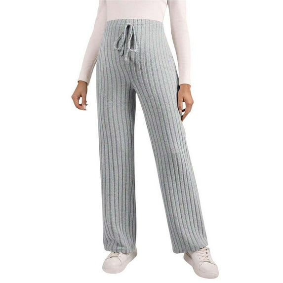 NaWent Sale Women's Maternity Pants Casual Adjustable High Waist Solid Flare Leg Ribbed Knit Pants Trousers Gray S(S)