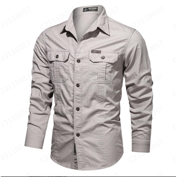 NaWent Tactical Long Sleeve Shirts for Men Military Button Up Snap Work Shirts Quick Dry Upf 50  Uv Western Tops Beige 14(XXXXL)