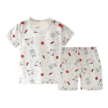 NaWent Toddler Girls Kids Pajama Sets Cute Graphic Short Summer Cool Snug fit Sleepwear Pjs 2pcs Set on Clearance White 2 Years