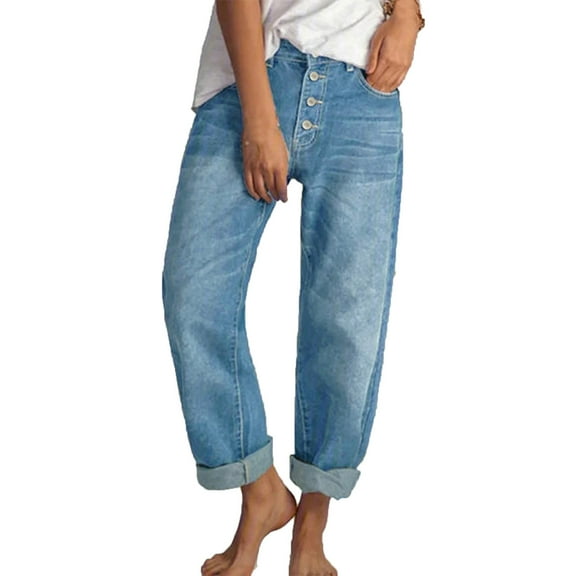 NaWent Jeans for Women Baggy Barrel Jeans Cropped Loose Boyfriend Wide Leg Mid Rise Ankle Denim Pants with Pockets Light Blue M