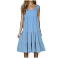 thumbnail image 1 of NaWent Womens Dress Fashion Holiday Summer Casual Solid Color Sleeveless Flowy Party Beach Dress Sky Blue L, 1 of 1