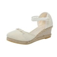 thumbnail image 1 of NaWent Women Espadrille Platform Sandals Ankle Strap Wedge Sandals Open Toe Heeled Slide Sandal Shoes White 7(39), 1 of 6