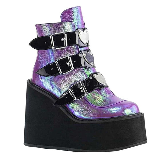 NaWent Women Platform Wedge Sandals Round Peep Open Toe Ankle Strap Slingback Two-Piece Chunky Block High Heel Dress Shoes Pumps Party Patent Purple 9(41)