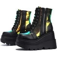 thumbnail image 1 of NaWent Women'S Burrs Lace Up Chunky Platform Y2k Motorcycle Booties Fashion Chain Decor Platform Combat Ankle Booties Side Zipper Round Toe Non-Slip Goth Combat Boots Black 5.5(36), 1 of 3