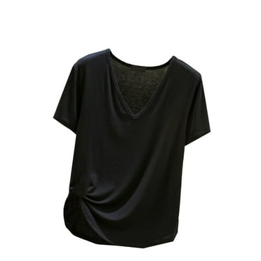 NaWent Women's 2024 Summer Chiffon Blouses Short Sleeve V Neck TShirts Loose Casual Flowy Dressy Tops for Leggings Blouse Black 10(XL)