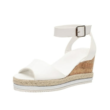 NaWent Women's Open Toe Espadrille Platform Heels Lace Wedge Sandals White 9.5(43)