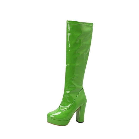 NaWent Women's Platform Knee High Boots Chunky Heel Sexy Round Toe Side Zipper Long Boot Green 7(40)