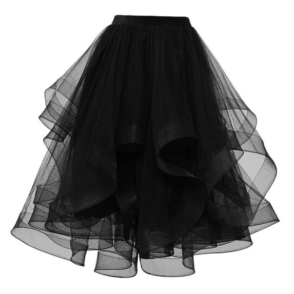 NaWent Women's Tutu Skirt Clearance Fashion Summer Multi-layered Chiffon Princess Skirts Ladies Solid Skirts Puff Hem Mesh Skirt Black S