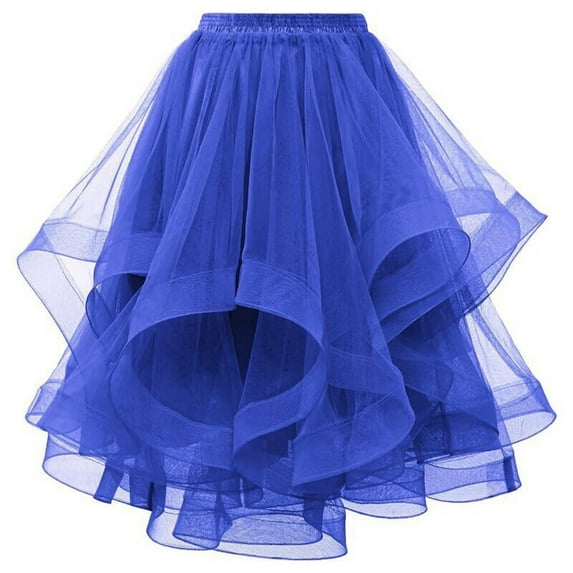NaWent Women's Tutu Skirt Clearance Fashion Summer Multi-layered Chiffon Princess Skirts Ladies Solid Skirts Puff Hem Mesh Skirt Blue XL