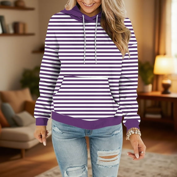 NaWent Womens Oversized Striped Color Block Sweatshirts Long Sleeve Crewneck Casual Loose Fitting Pullovers Tops Shirts Purple L(L)