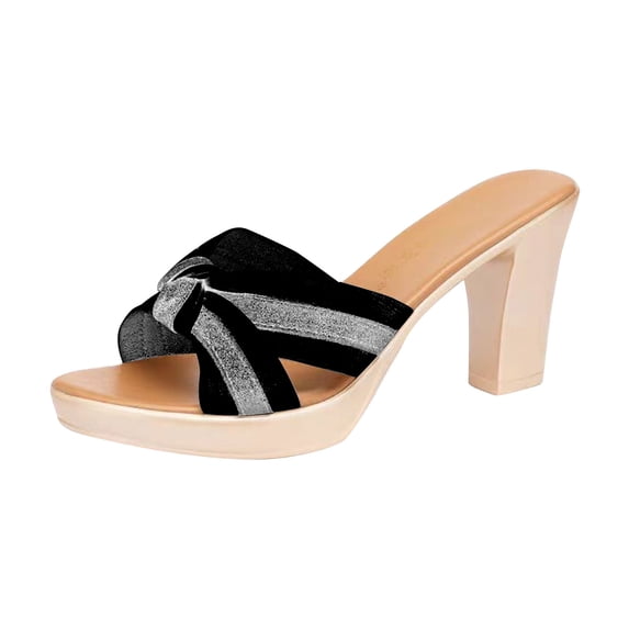 NaWent Womens Square Open Toe Heels Sandals Slides Thong Stiletto Backless Slip on Slippers Shoes Black 7.5(40)