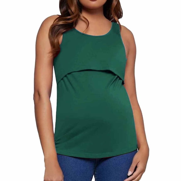 NaWent Womens Summer Maternity Nursing Tank Tops Sleeveless Double Layer Breastfeeding Shirt Pregnancy Clothes Green 8(L)