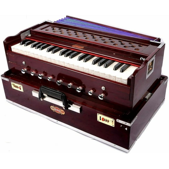 Naad Wooden Classical Harmonium Chudidaar Bellow 42 Key Two Reed Bass Male With Cover