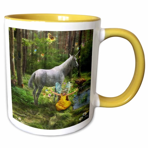 3drose, Naai 2 Idyll Scene with Little Nymph Eerie and Mysterious Mood, 11oz Two-tone Yellow Mug