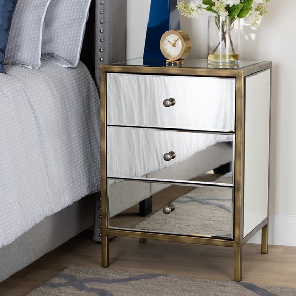Naaman Modern and Contemporary Hollywood Regency Glamour Style Mirrored 3-Drawer Nightstand Bedside Table by Ember Interiors