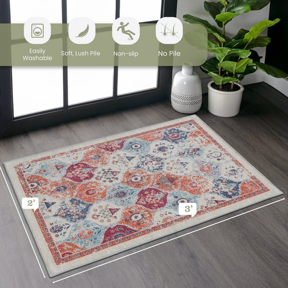 Naar 2x3 Cream Area Rug, Washable Area Rugs, Low-Pile, Non-Slip, Non-Shedding, Foldable,Perfect Gifts, (Cream, 2' x 3')
