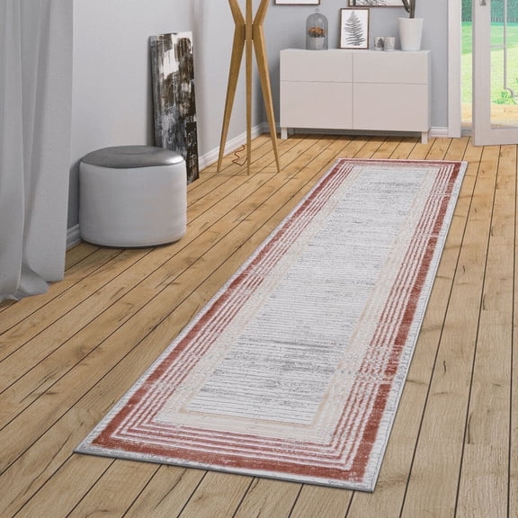 Naar Marfi 2X8 Area Rug, Brown/Ivory Border, Non-Slip and Non-Shedding Area Rugs for Home Bedroom, Kitchen Floor, Bathroom, Dining and Office
