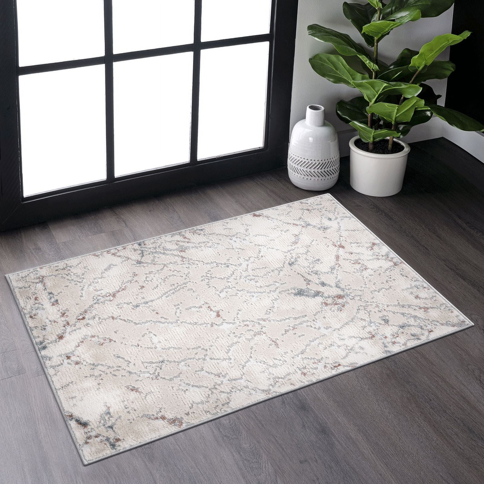 Naar Marfi 2X3 Area Rug, Ivory/Sand Abstract, Non-Slip and Non