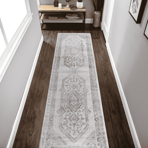 Naar Marfi 2X8 Area Rug, Cream/Ivory Bordered, Non-Slip and Non-Shedding Area Rugs for Home Bedroom, Kitchen Floor, Bathroom, Dining and Office