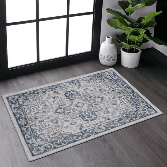 Naar Marfi 2X3 Area Rug, Blue/Grey Oriental, Non-Slip and Non-Shedding Area Rugs for Home Bedroom, Kitchen Floor, Bathroom, Dining and Office