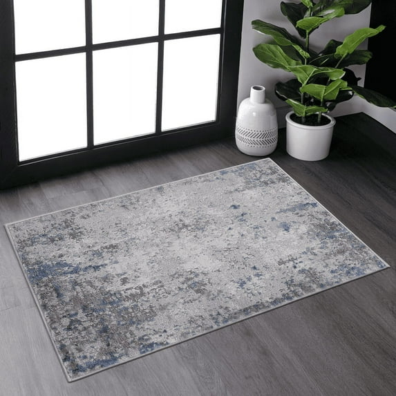 Naar Marfi 2X3 Area Rug, Silver/Blue Abstract, Non-Slip and Non-Shedding Area Rugs for Home Bedroom, Kitchen Floor, Bathroom, Dining and Office