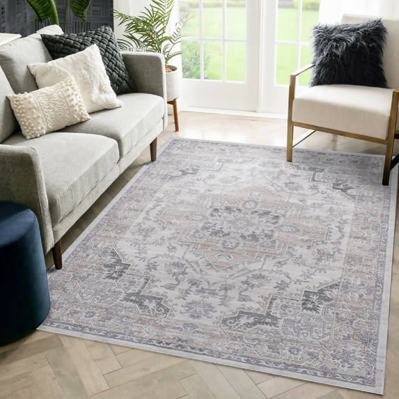Naar Marfi 5X7 Area Rug, Ivory/Beige Oriental, Non-Slip and Non-Shedding Area Rugs for Home Bedroom, Kitchen Floor, Bathroom, Dining and Office