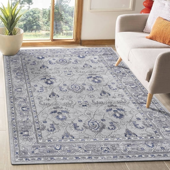 Naar Marfi 5X7 Area Rug, Grey/Blue Oriental, Non-Slip and Non-Shedding Area Rugs for Home Bedroom, Kitchen Floor, Bathroom, Dining and Office