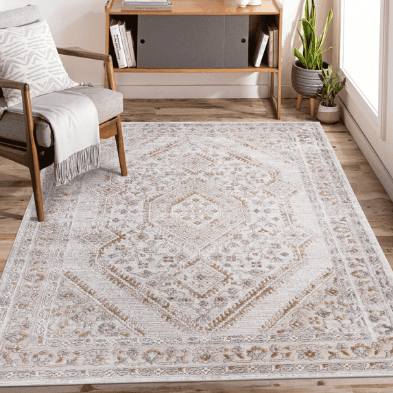 Naar Marfi 6X9 Area Rug, Cream/Ivory Bordered, Non-Slip and Non-Shedding Area Rugs for Home Bedroom, Kitchen Floor, Bathroom, Dining and Office