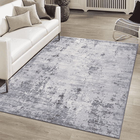 Naar Marfi 8X10 Area Rug, Silver/Blue Abstract, Non-Slip and Non-Shedding Area Rugs for Home Bedroom, Kitchen Floor, Bathroom, Dining and Office