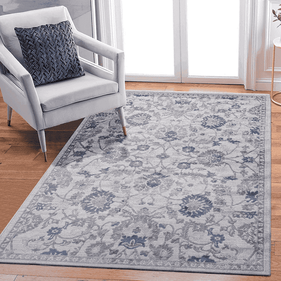 Naar Marfi 8X10 Area Rug, Blue/Silver Oriental, Non-Slip and Non-Shedding Area Rugs for Home Bedroom, Kitchen Floor, Bathroom, Dining and Office