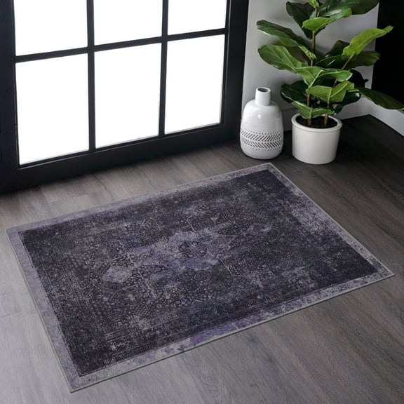 Naar Maval 2X3 Area Rug, Anthracite Oriental, Machine Washable Rugs for Living Room, Non-Slip, Non-Shedding and Foldable Rugs