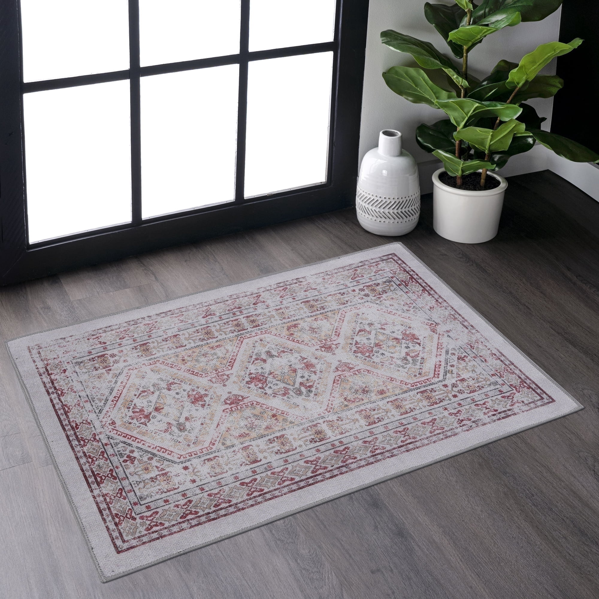 Naar Maval 2X3 Area Rug, Beige Oriental, Machine Washable Rugs for Living Room, Non-Slip, Non-Shedding and Foldable Rugs