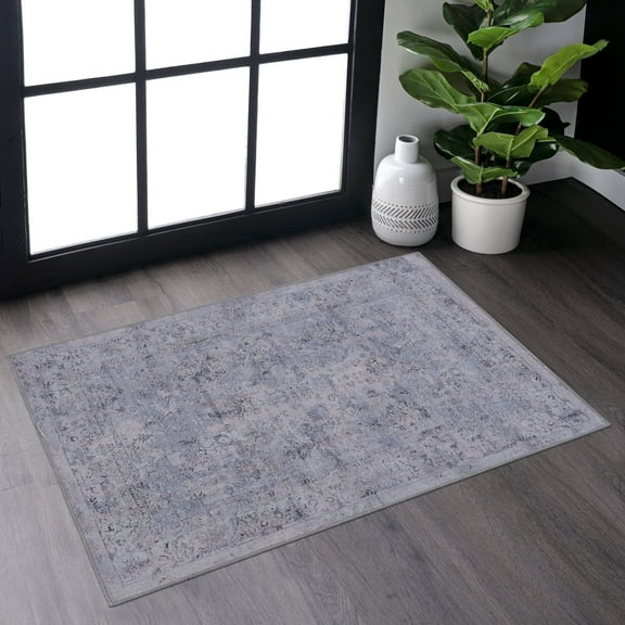 Naar Maval 2X3 Area Rug, Blue/Cream Oriental, Machine Washable Rugs for Living Room, Non-Slip, Non-Shedding and Foldable Rugs