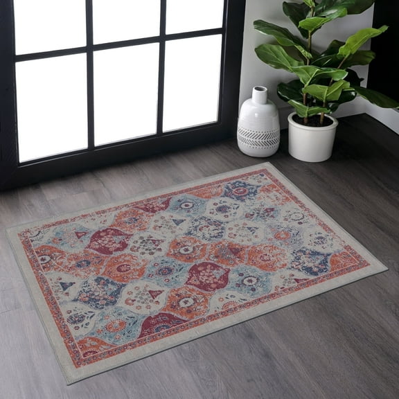 Naar Maval 2X3 Area Rug, Cream Oriental, Machine Washable Rugs for Living Room, Non-Slip, Non-Shedding and Foldable Rugs