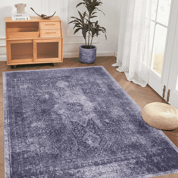 Naar Maval 4X6 Area Rug, Anthracite Oriental, Machine Washable Rugs for Living Room, Non-Slip, Non-Shedding and Foldable Rugs