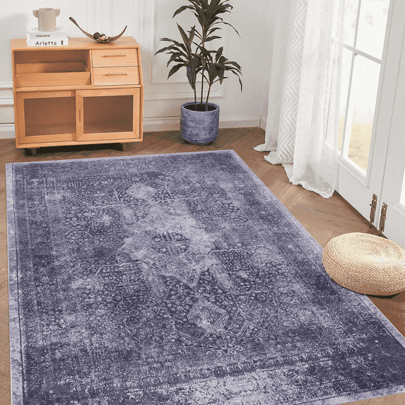 Naar Maval 5X8 Area Rug, Anthracite Oriental, Machine Washable Rugs for Living Room, Non-Slip, Non-Shedding and Foldable Rugs
