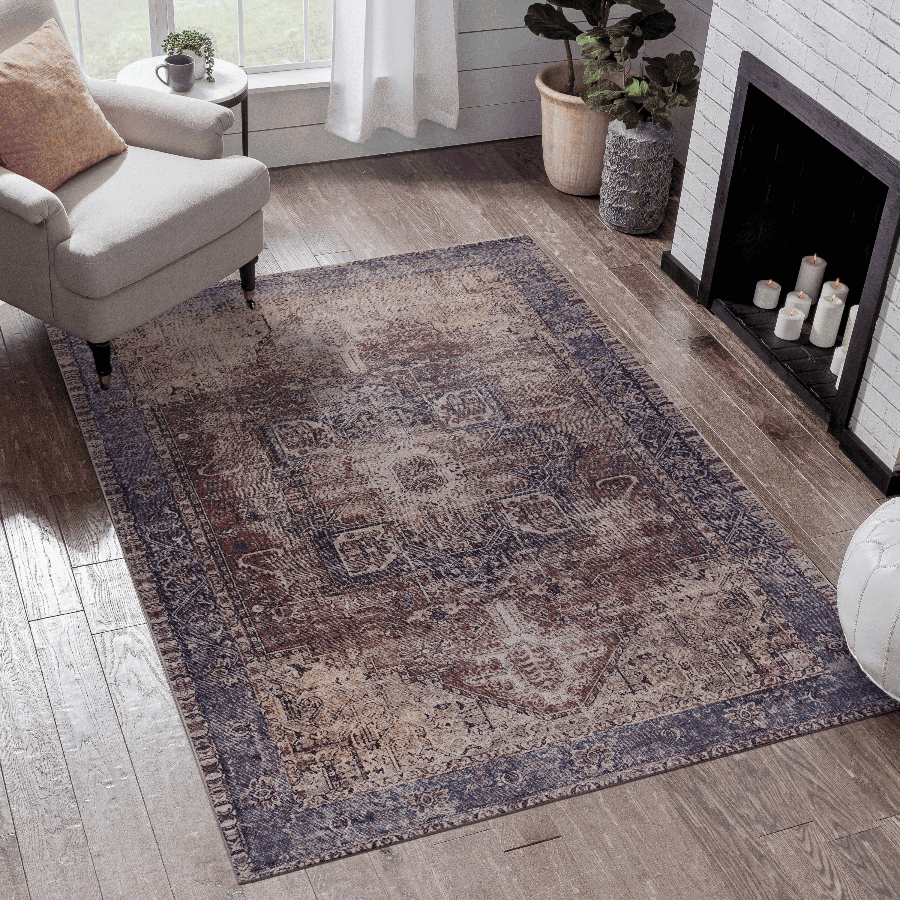 Foldable Rungs Naar Maval 5X8 Area Rug, Burgundy/Blue Oriental, Machine Washable Rugs ...