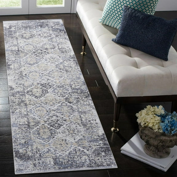 Naar Payas 2X8 Area Rug, Grey/Blue Oriental Power Loom Crafted Area Rugs for Indoor Living Room, Bedroom, and Dining Room