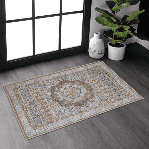 Naar Payas 2X3 Area Rug, Cream/Ivory/Medallion Power Loom Crafted Area Rugs for Indoor Living Room, Bedroom, and Dining Room