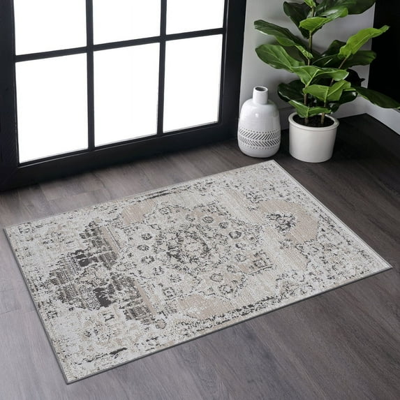 Naar Payas 2X3 Area Rug, Cream/Beige Medallion Power Loom Crafted Area Rugs for Indoor Living Room, Bedroom, and Dining Room