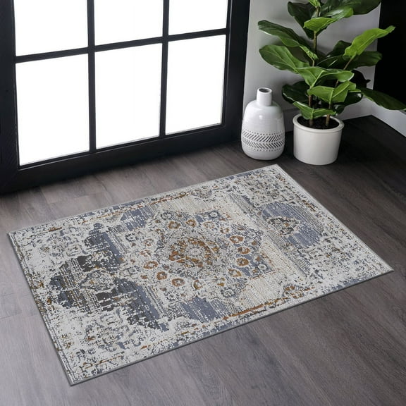 Naar Payas 2X3 Area Rug, Cream/Gold Medallion Power Loom Crafted Area Rugs for Indoor Living Room, Bedroom, and Dining Room