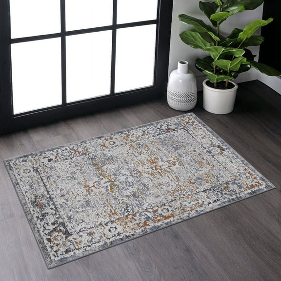 Naar Payas 2X3 Area Rug, Ivory/Grey Oriental Power Loom Crafted Area Rugs for Indoor Living Room, Bedroom, and Dining Room