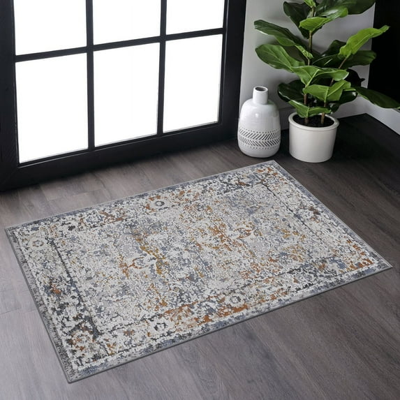 Naar Payas 2X3 Area Rug, Ivory/Grey Oriental Power Loom Crafted Area Rugs for Indoor Living Room, Bedroom, and Dining Room
