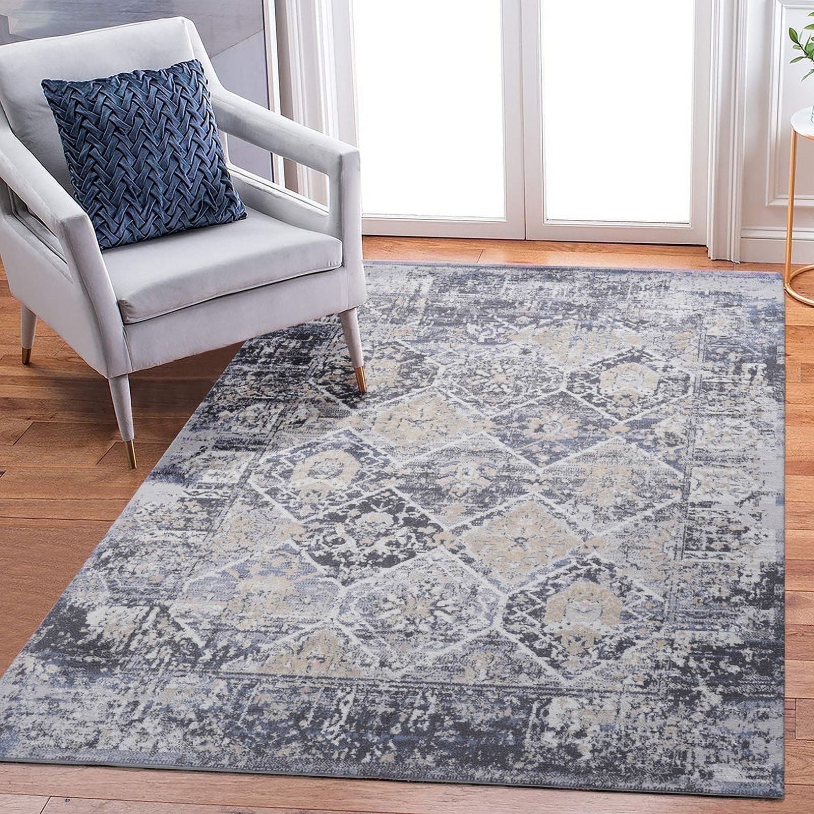 NAAR PAYAS 5'3x7'6 Blue Stain Resistant Area Rug, Traditional Indoor ...