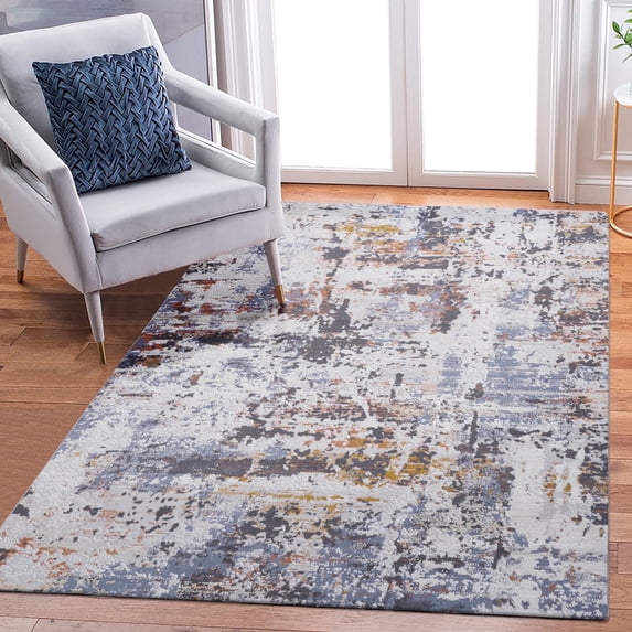 Naar Payas 5X7 Area Rug, Ivory/Blue Abstract Power Loom Crafted Area Rugs for Indoor Living Room, Bedroom, and Dining Room