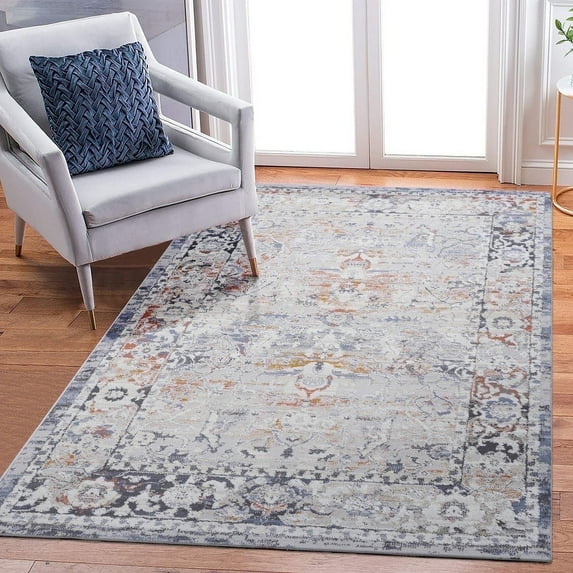 Naar Payas 5X7 Area Rug, Ivory/Grey Oriental Power Loom Crafted Area Rugs for Indoor Living Room, Bedroom, and Dining Room