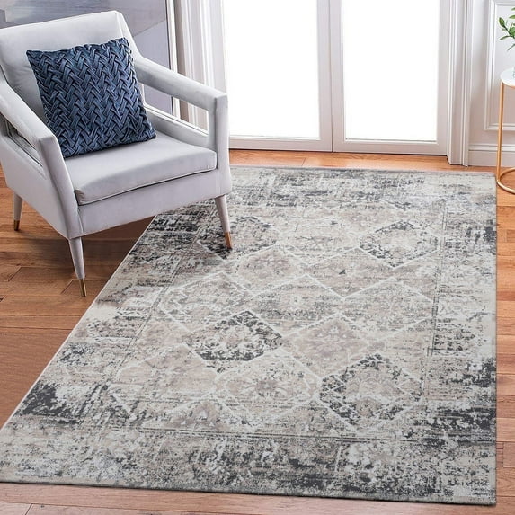 Naar Payas 6X9 Area Rug, Cream/Anthracite Power Loom Crafted Area Rugs for Indoor Living Room, Bedroom, and Dining Room