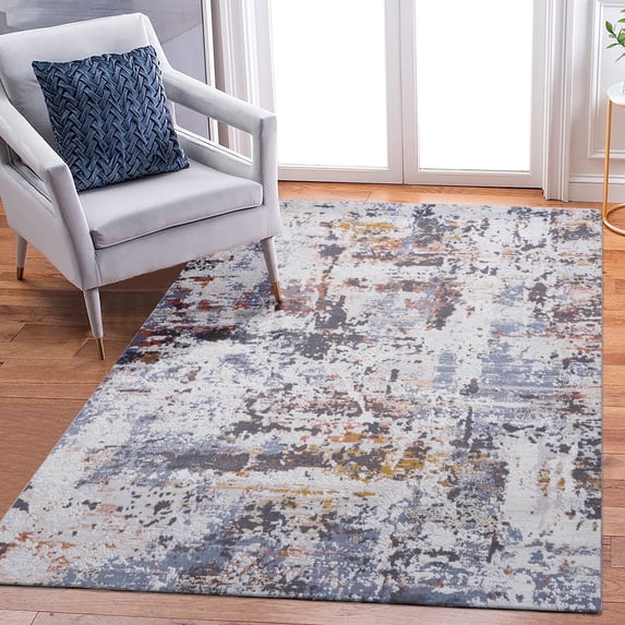 Naar Payas 6X9 Area Rug, Ivory/Blue Abstract Power Loom Crafted Area Rugs for Indoor Living Room, Bedroom, and Dining Room